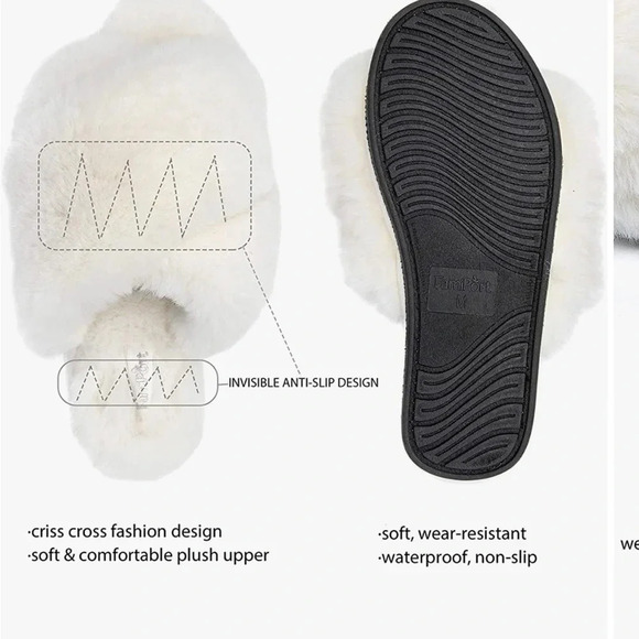 FAMIPORT FUZZY CROSS BAND SLIPPERS GRAY SMALL - Picture 5 of 9